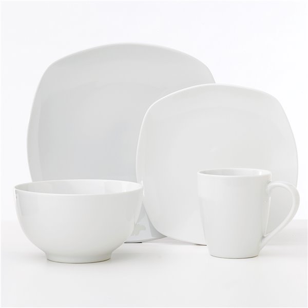 Ensemble de vaisselle en porcelaine Metric Soft de Safdie & Co., blanc, 16 pièces