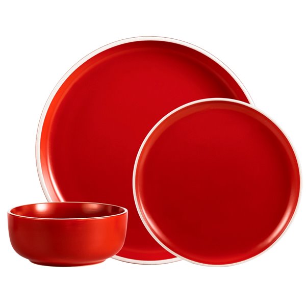 Ensemble de vaisselle en grès de Safdie & Co., rouge, 12 pièces