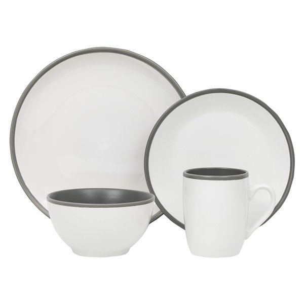 Ensemble de vaisselle en grès de Safdie & Co., blanc et gris, 16 pièces