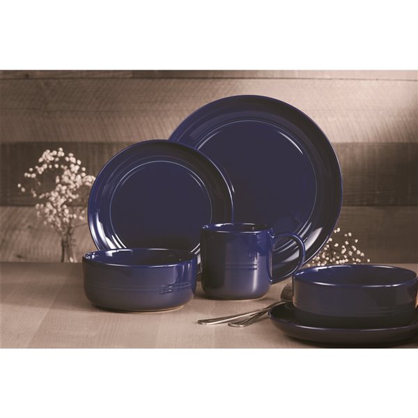 Ensemble de vaisselle en grès Ridge de Safdie & Co., bleu marin, 16 pièces
