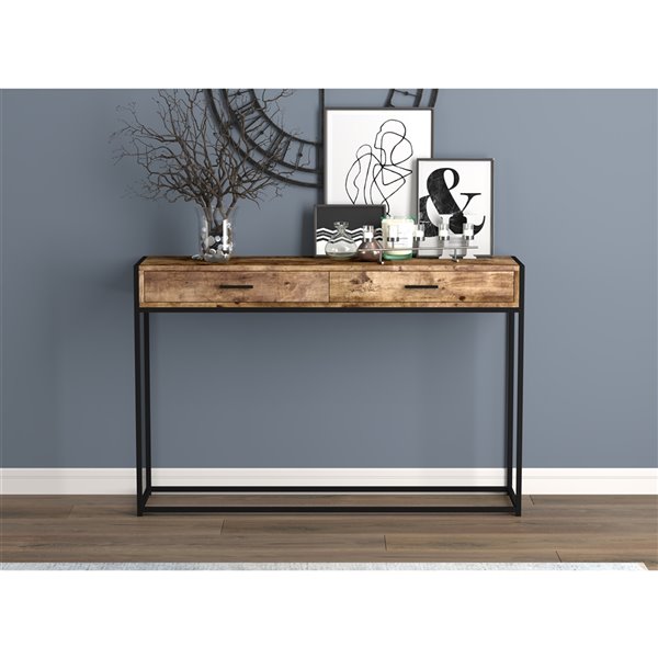 Safdie & Co. Console Table- 2 Drawers - 48-in - Brown Reclaimed Wood