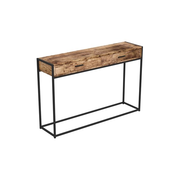 Table console Safdie & Co., 2 tiroirs, 48 po, bois brun recyclé