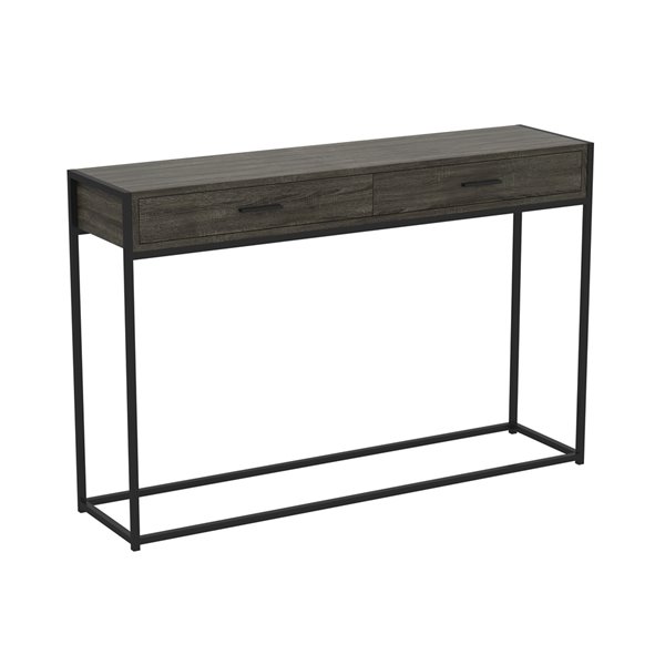 Table console Safdie & Co., 2 tiroirs, 48 po, gris/noir
