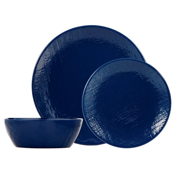 Ensemble de vaisselle en grès de Safdie & Co., bleu marin, 12