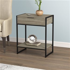 Safdie & Co. Accent Table - 1 Drawer and 1 Shelf - 20-in - Dark Taupe