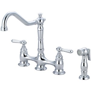 Pioneer Industries 2 Handle Kitchen Bridge Faucet with Side Spray - Polished Chrome