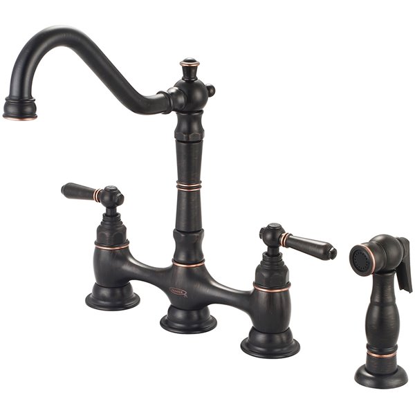 Pioneer Industries 2 Handle Kitchen Bridge Faucet with Side Spray - Moroccan Bronze