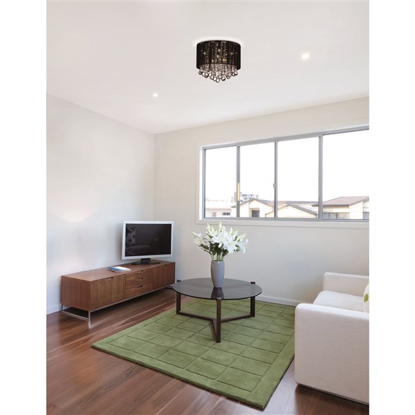 CWI Lighting Water Drop 14-in dia Chrome/Crystal Modern 6-Light Flush-Mount Light w/ Black Drum Shade