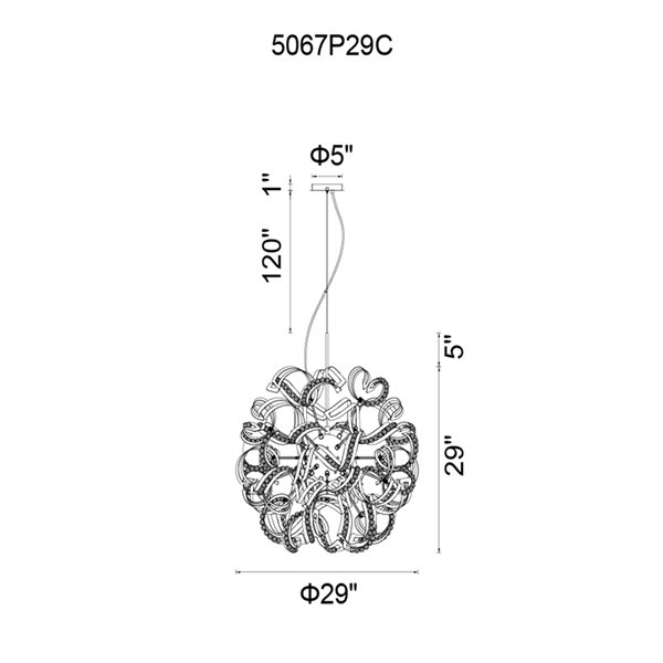 CWI Lighting Swivel Chandelier - 18-Light - 29-in x 29-in - Chrome