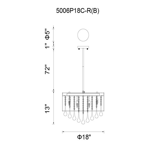 CWI Lighting Water Drop Chandelier - 6-Light - 18-in x 14-in - Chrome/Black