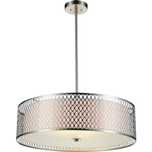 CWI Lighting Mikayla Chandelier - 5-Light - 22-in x 7-in - Satin Nickel/Off-White