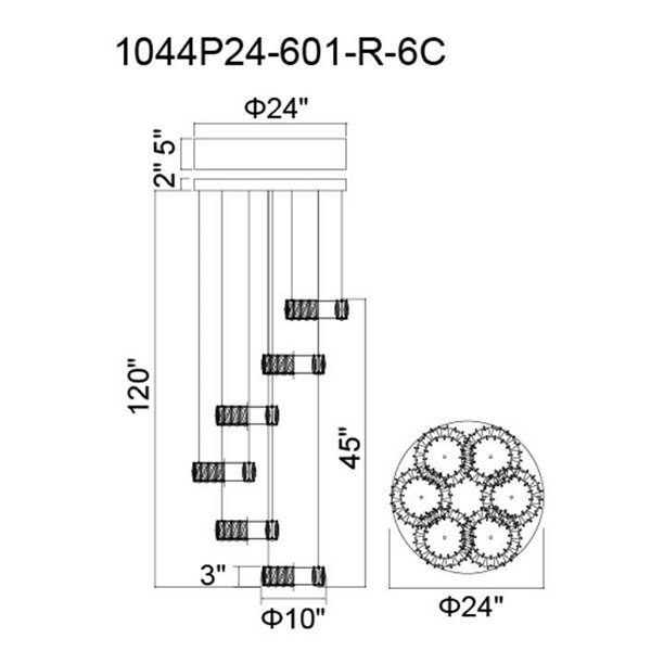 CWI Lighting Madeline Chandelier - LED Light - 24-in x 45-in - Chrome