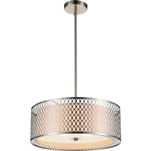 CWI Lighting Mikayla Chandelier - 3-Light - 17-in x 7-in - Satin Nickel/Off-White