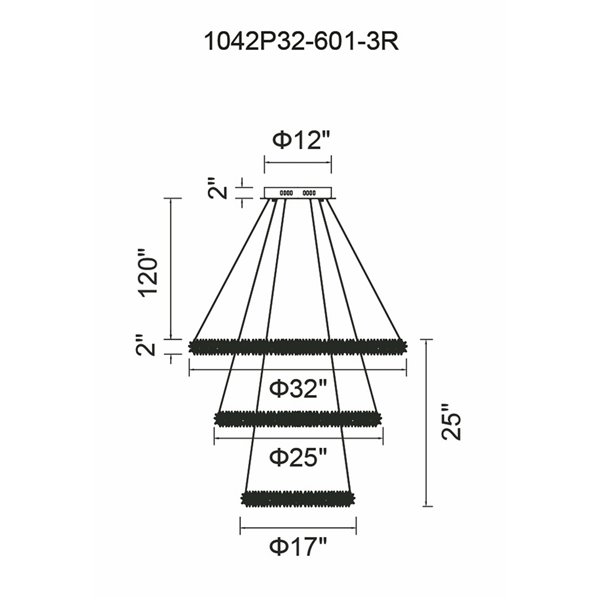 CWI Lighting Arielle Chandelier - LED Light - 3-Tier - 32-in - Chrome