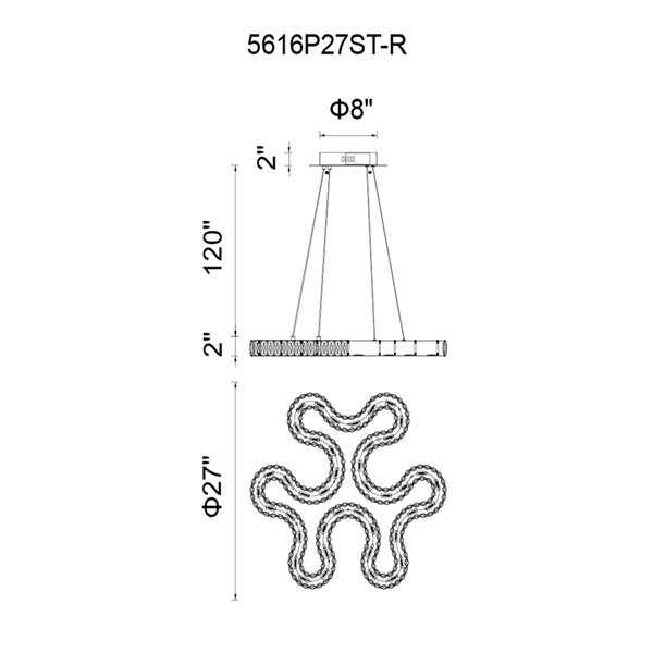 CWI Lighting Odessa Chandelier - LED Light - 27-in x 2-in - Chrome