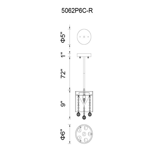 CWI Lighting Radiant Mini Pendant Light - 1-Light - 6-in - Chrome/Black