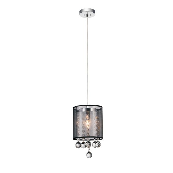 CWI Lighting Radiant Mini Pendant Light - 1-Light - 6-in - Chrome/Black