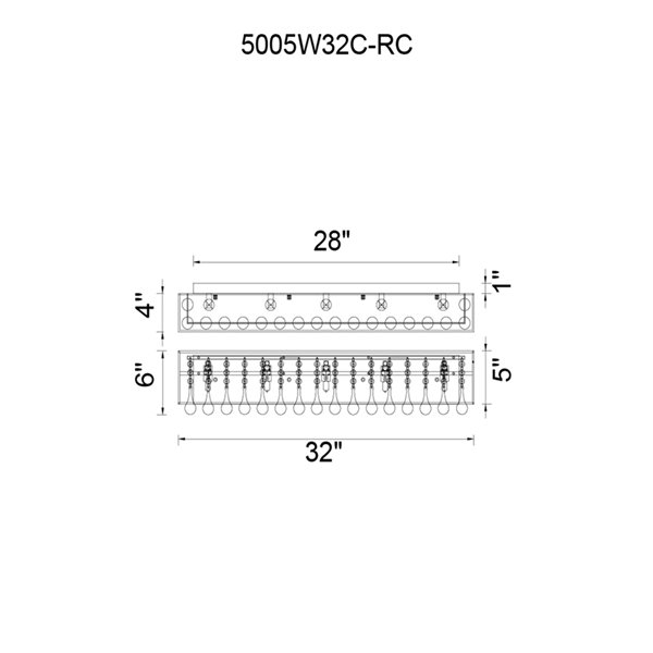 CWI Lighting Water Drop Vanity Light - 5-Light - 32-in x 10-in - Chrome and White