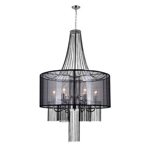 CWI Lighting Amelia Chandelier - 6-Light - 20-in x 32-in - Chrome/Black