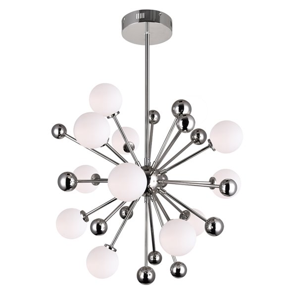 CWI Lighting Element Chandelier - 11-Light - 24-in x 24-in - Polished Nickel/White