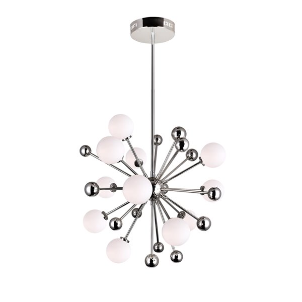 CWI Lighting Element Chandelier - 11-Light - 24-in x 24-in - Polished Nickel/White