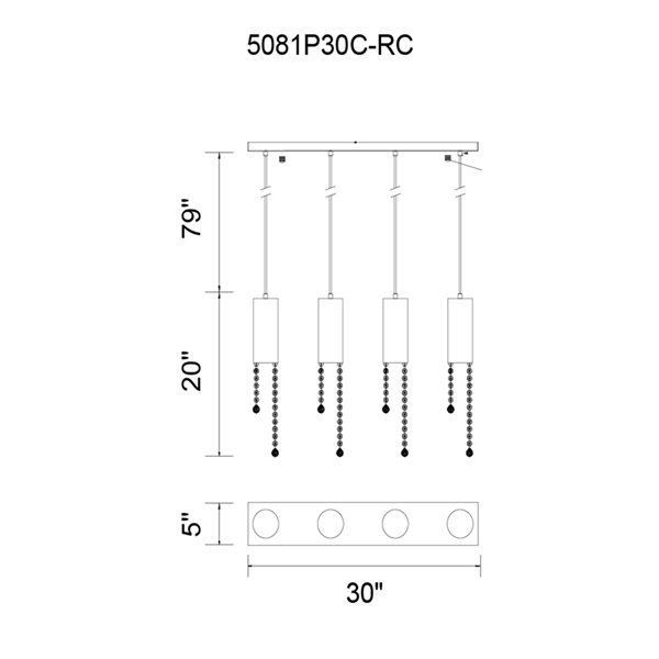 CWI Lighting Extended Pendant Light - 4-Light - 30-in - Chrome