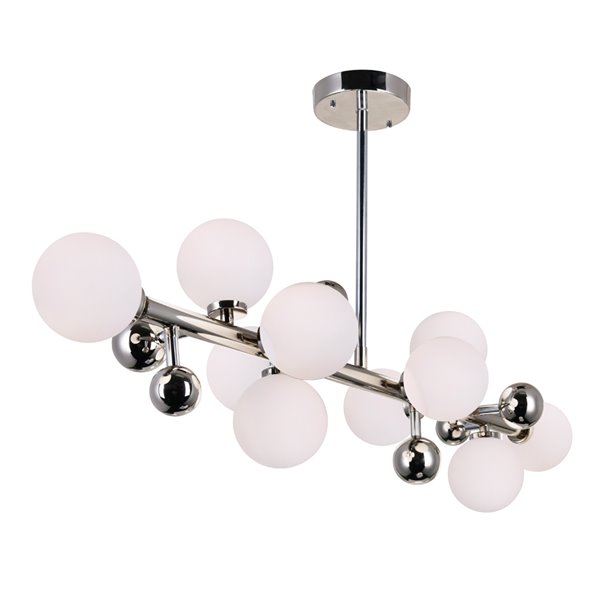 CWI Lighting Element Chandelier - 10-Light - 36-in x 11-in - Polished Nickel/White