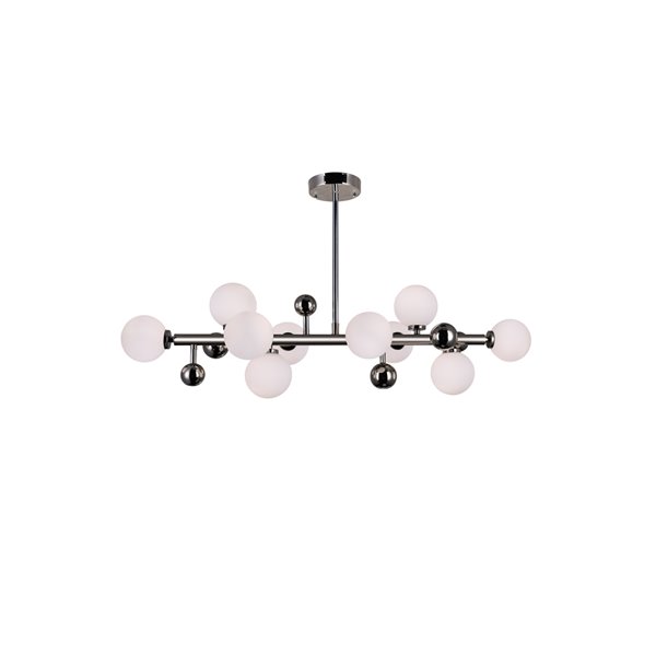 CWI Lighting Element Chandelier - 10-Light - 36-in x 11-in - Polished Nickel/White