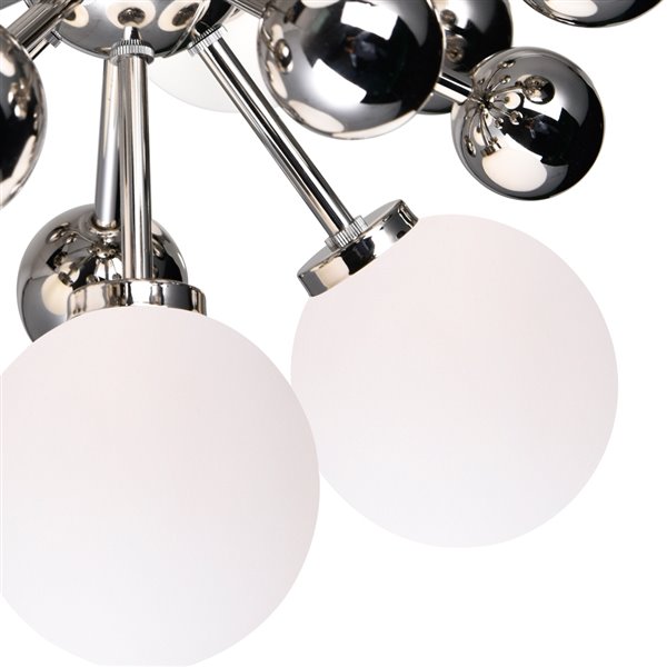 CWI Lighting Element Chandelier - 8-Light - 16-in x 16-in - Polished Nickel/White