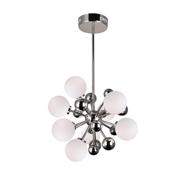 CWI Lighting Element Chandelier - 8-Light - 16-in x 16-in - Polished Nickel/White