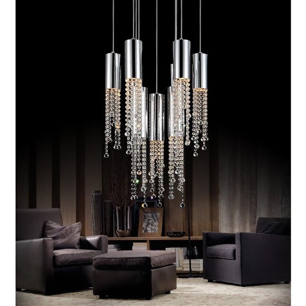 CWI Lighting Extended Pendant Light - 9-Light - 20-in - Chrome