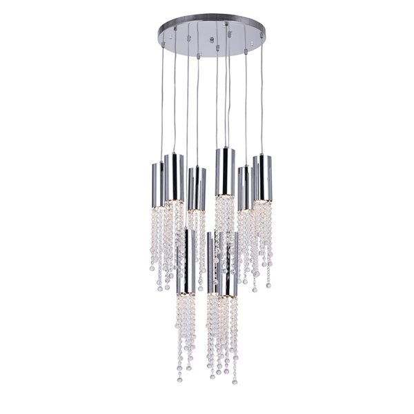 CWI Lighting Extended Pendant Light - 9-Light - 20-in - Chrome