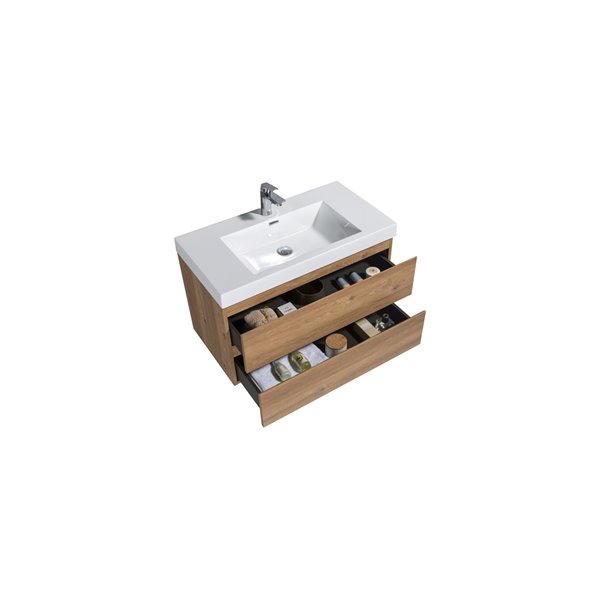 GEF Almere 36-in Rough Oak Single Sink Bathroom Vanity with White Acrylic Top