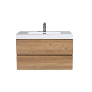 GEF Almere 36-in Rough Oak Single Sink Bathroom Vanity with White Acrylic Top