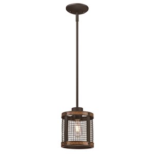 Luminaire suspendu Westinghouse Lighting Canada abat-jour en maille, bronze  avec accents bois de grange