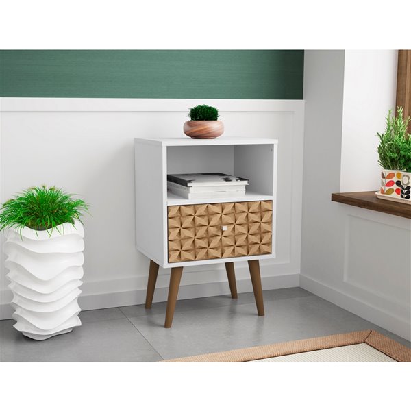 Manhattan Comfort Liberty Nightstand 1.0 with Cubby Space - 17.72-in x 27.09-in - White/3D Brown Prints