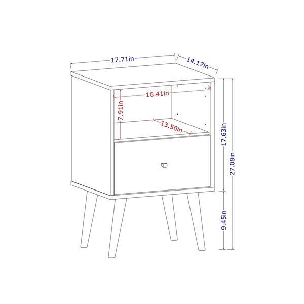 Manhattan Comfort Liberty Nightstand 1.0 with Cubby Space - 17.72-in x 27.09-in - White/3D Brown Prints