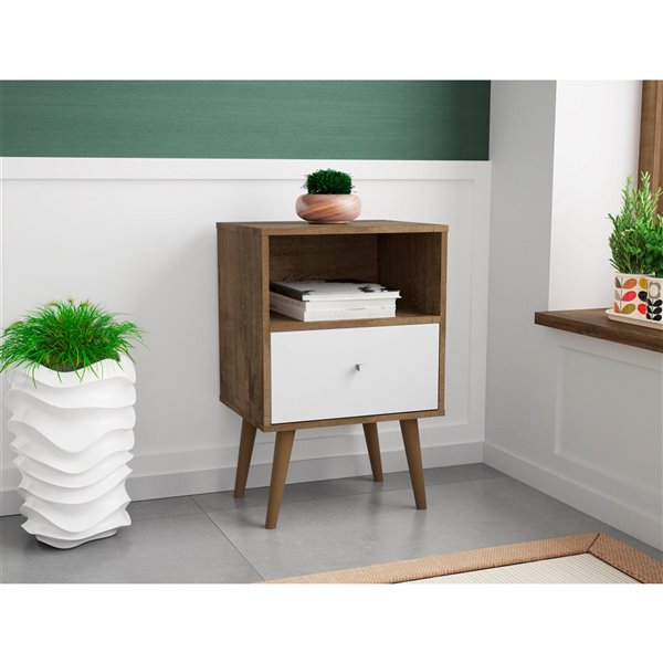 Manhattan Comfort Liberty Nightstand 1.0 with Cubby - 17.72-in x 27.09-in - Rustic Brown/White