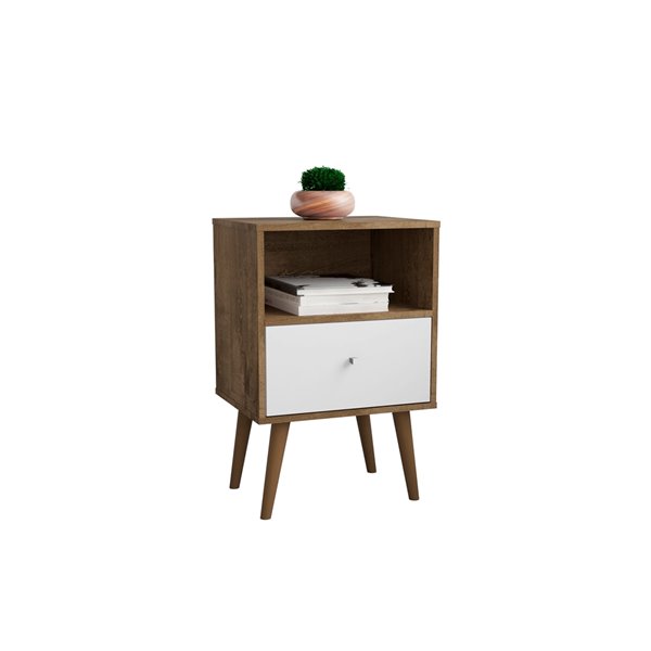 Manhattan Comfort Liberty Nightstand 1.0 with Cubby - 17.72-in x 27.09-in - Rustic Brown/White