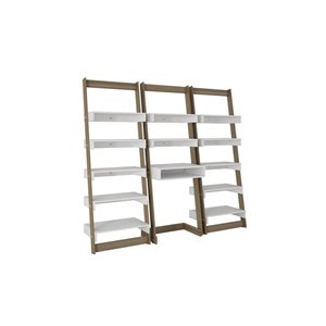 Manhattan Comfort Carpina 3-Piece Floating Ladder Office Desk with Shelves - 74.4-in x 69.69-in - White/Oak