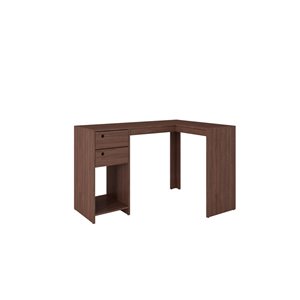Manhattan Comfort Palermo Classic L-Desk with 2 Drawers and 1 Cubby - 50.39-in x 31.89-in - Nut Brown
