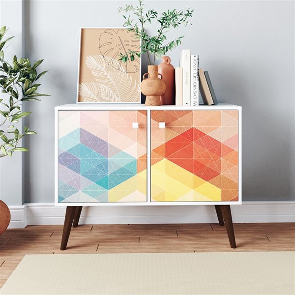 Manhattan Comfort Avesta Double Side Table 2.0 with 3 Shelves - 35.43-in x 27.36-in - White/Multicolour