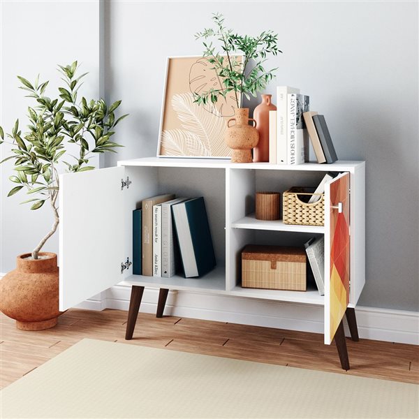 Manhattan Comfort Avesta Double Side Table 2.0 with 3 Shelves - 35.43-in x 27.36-in - White/Multicolour
