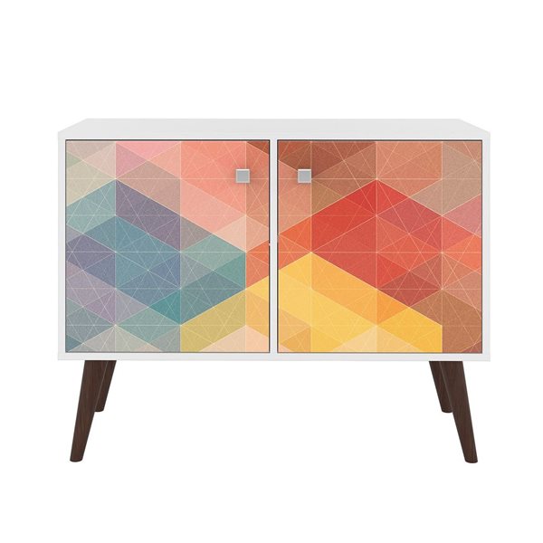 Manhattan Comfort Avesta Double Side Table 2.0 with 3 Shelves - 35.43-in x 27.36-in - White/Multicolour