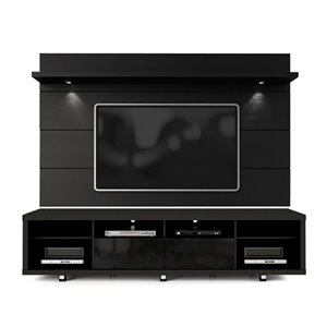 Manhattan Comfort Cabrini TV Stand and Floating Wall TV Panel 2.2 with LED Lights  - 85.8-in x 73-in - Black