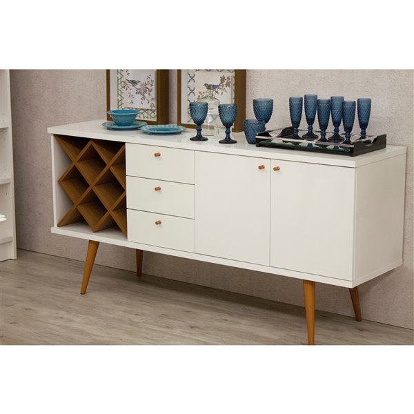 Manhattan Comfort Utopia 4-Bottle Wine Rack Sideboard/Buffet Stand - 63.38-in x 30.31-in - Gloss White/Maple Cream