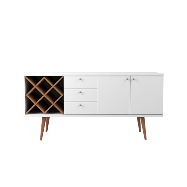 Manhattan Comfort Utopia 4-Bottle Wine Rack Sideboard/Buffet Stand - 63.38-in x 30.31-in - Gloss White/Maple Cream