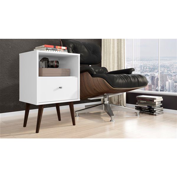 Manhattan Comfort Liberty Nightstand 1.0 with Cubby - 17.72-in x 27.09-in - White