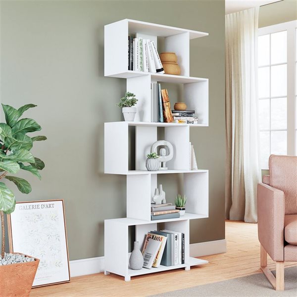 Manhattan Comfort Petrolina Z-Shelf with 5 Shelves - 30.91-in x 72.44-in - White