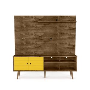 Manhattan Comfort Liberty Entertainment Centre with Overhead Shelf - 70.87-in x 72.05-in - Rustic Brown/Yellow